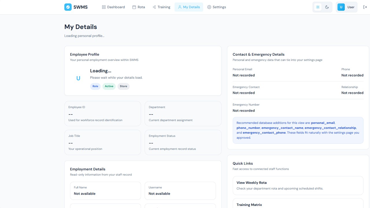 User details screenshot