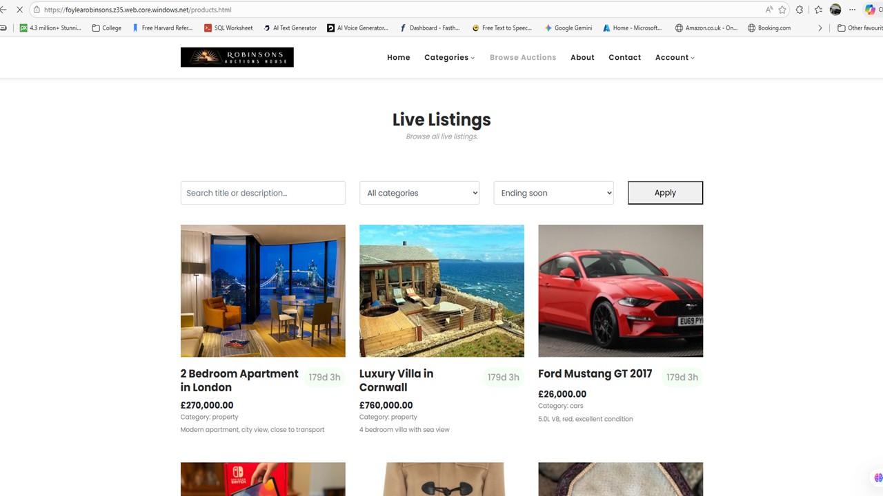 Live auction homepage