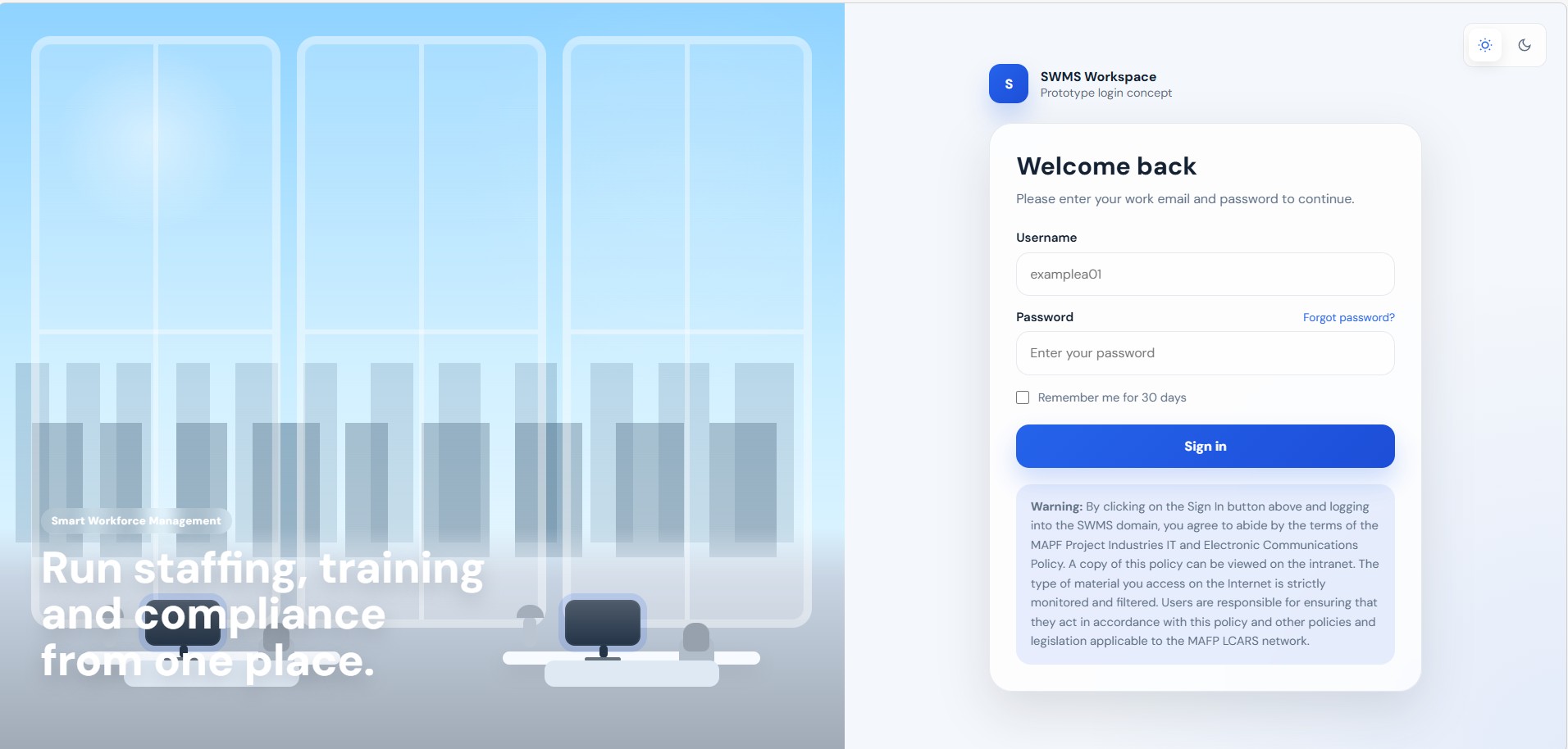 SWMS dashboard screenshot
