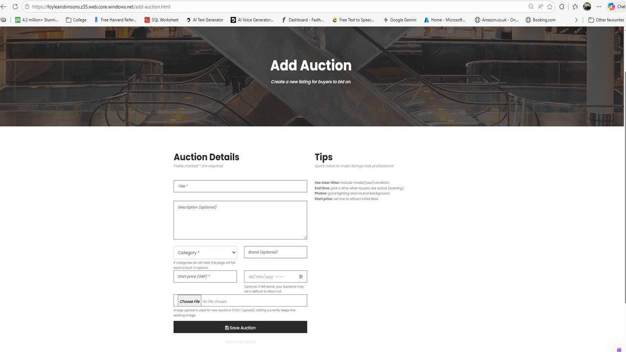 Add an auction screenshot